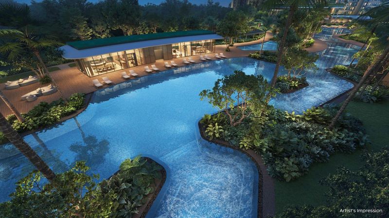 Artist's impression of the Canopy Lap Pool and Hammock Cove seen from above