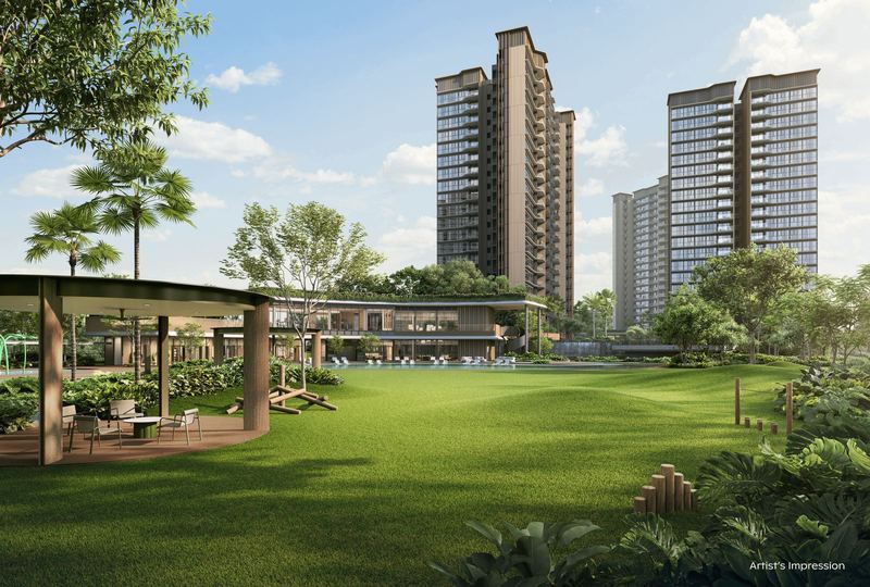 Artist's impression of the Grand Lawn Pavilion and Grand Lawn with the residential towers behind