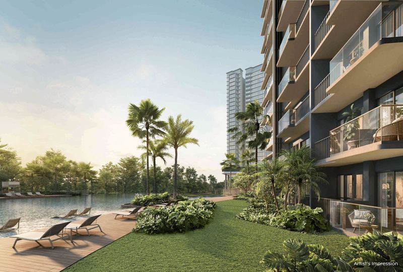 Artist's impression of the view out from a private enclosed space towards a pool deck